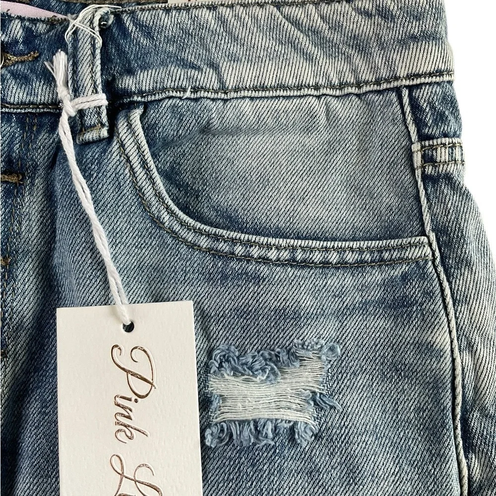 Pink Lily Blue Distressed Jean Shorts High-Waisted